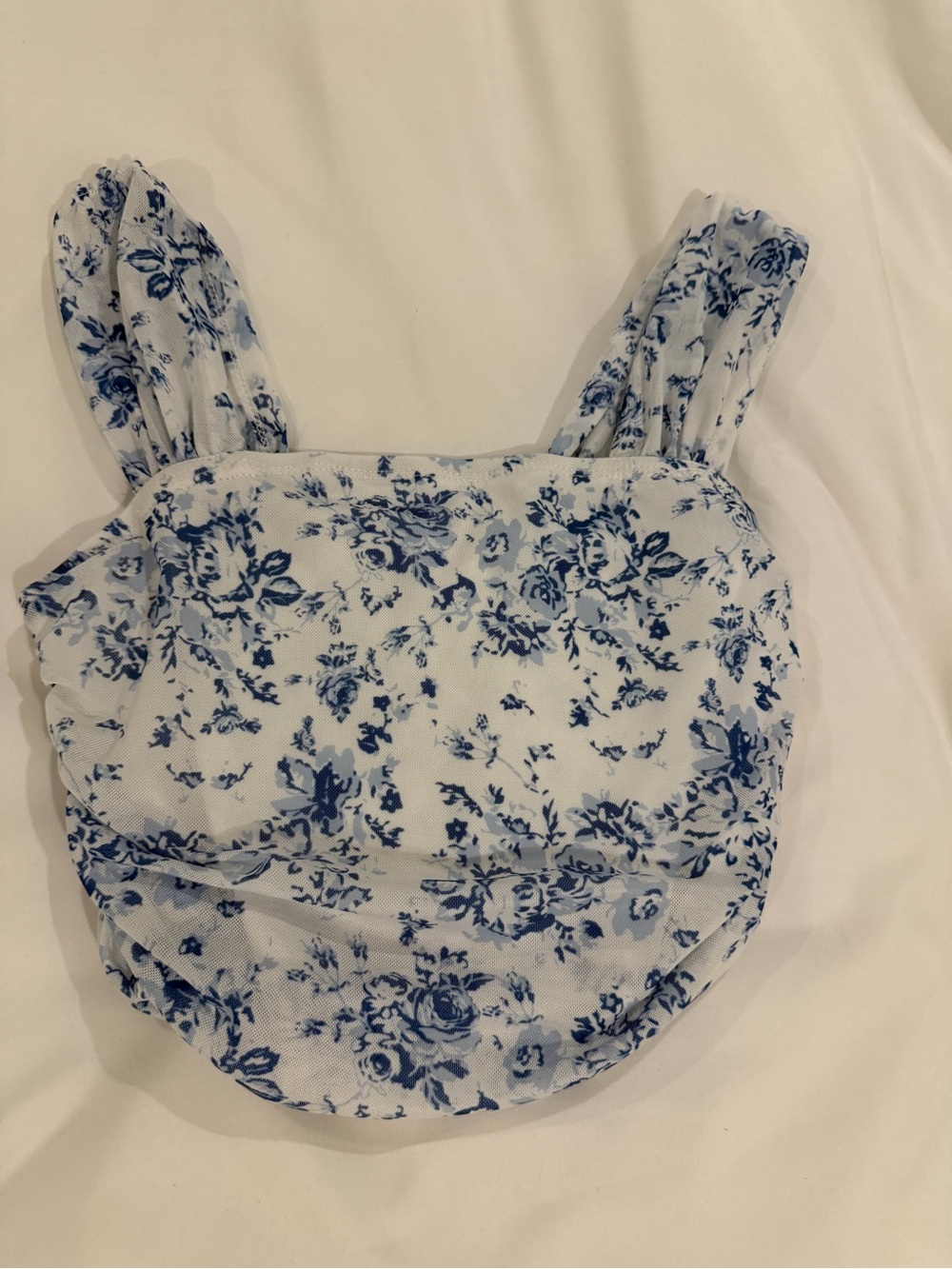 Blue Floral Smocked Crop Top - Women